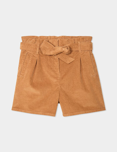 Short effet velours avec ceinture coton beige femme