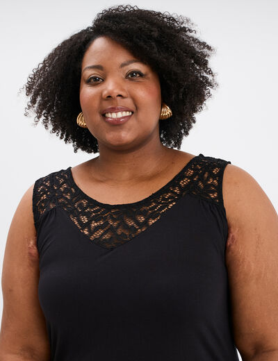 Débardeur col en dentelle noir femme grande taille