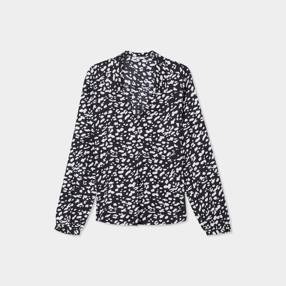 Blouse effet satin col en V à revers noir femme
