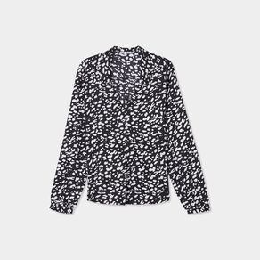 blouse effet satin col en v a revers noir femme Blouse effet satin col en V à revers noir femme