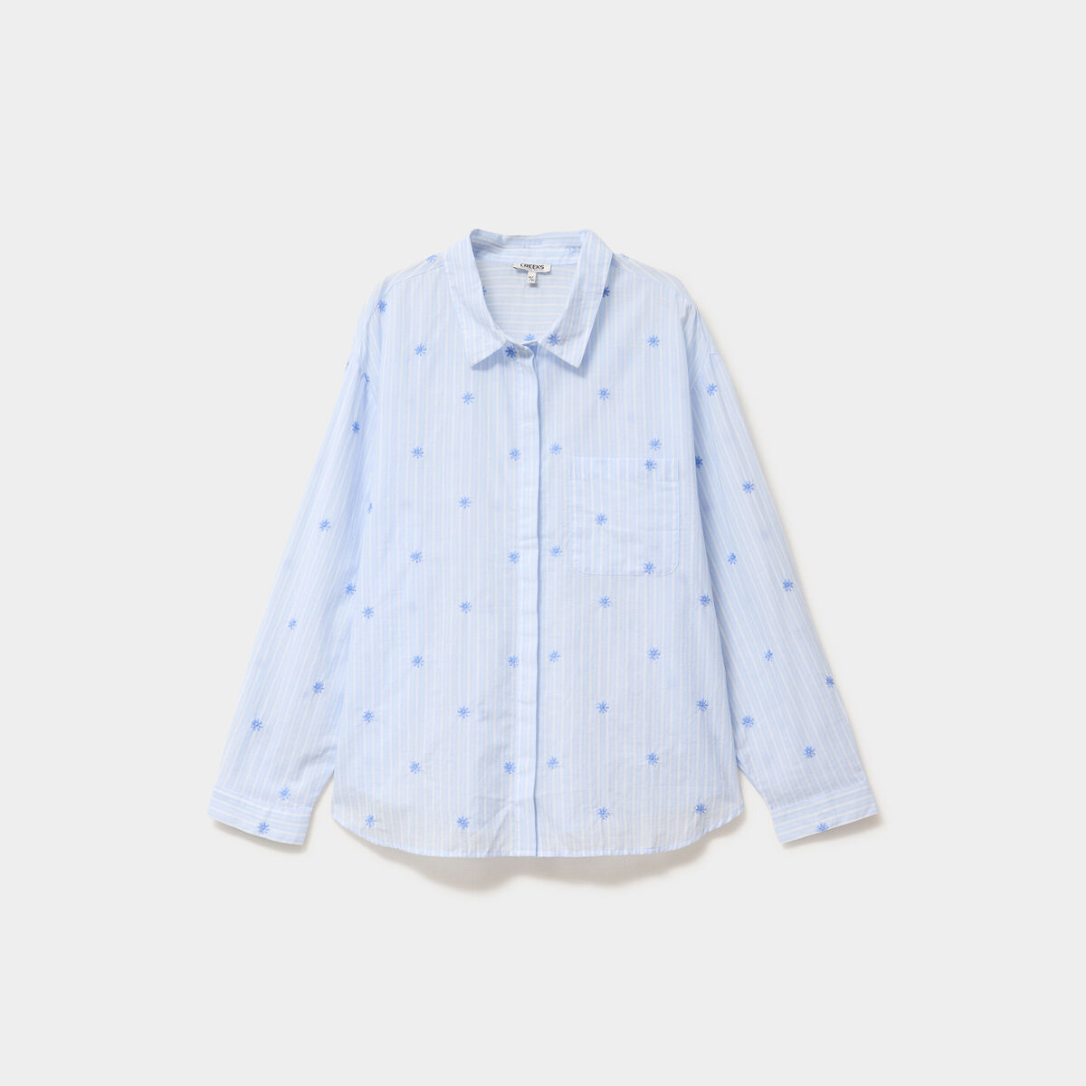 Chemise brod&eacute;e 1 poche manches longues bleu femme grande taille