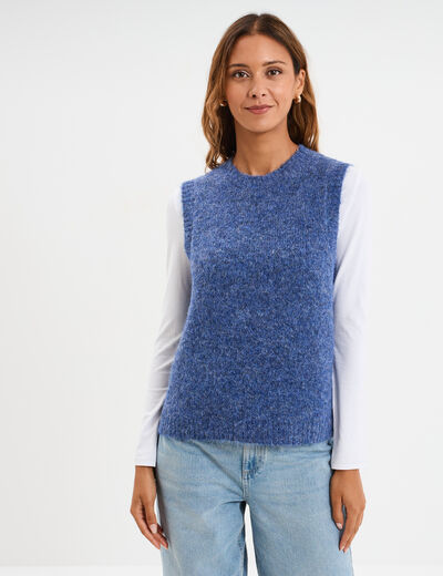 Pull sans manches col rond bleu femme