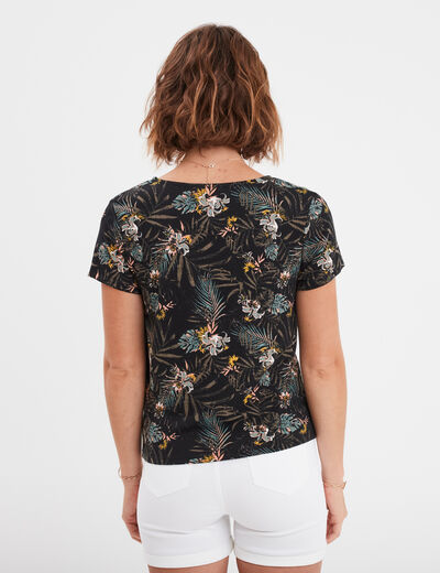 T-shirt taille nouée col en V Liberto noir femme