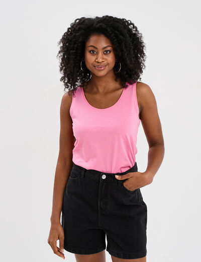 Débardeur bretelles larges coton rose femme