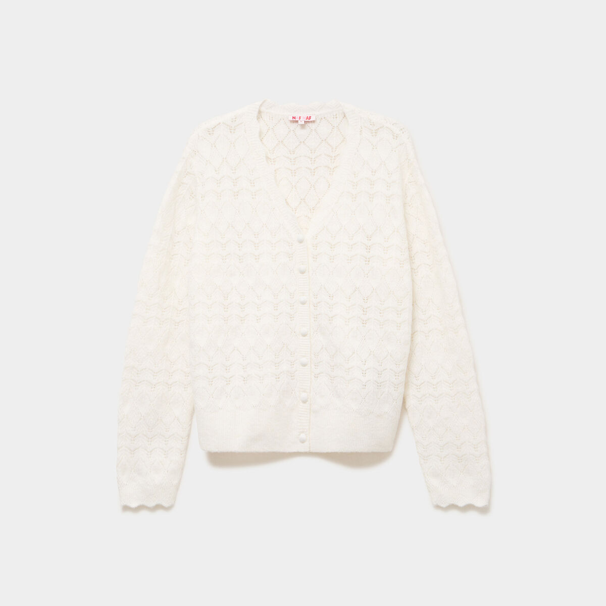 Gilet ajour&eacute; col V manches longues blanc femme