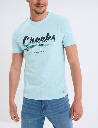 T-shirt col rond manches courtes coton bleu turquoise homme