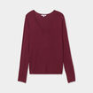 Pull ajusté avec col en V bordeaux femme