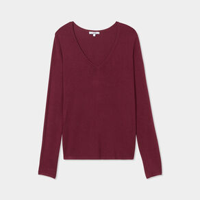 pull ajuste avec col en v bordeaux femme Pull ajusté avec col en V bordeaux femme