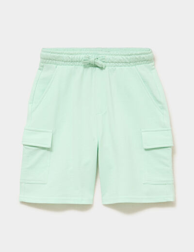 Short cargo molleton taille &eacute;lastiqu&eacute;e vert pastel gar&ccedil;on