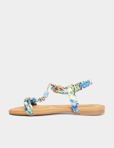 Sandales foulard et perles &eacute;lastiqu&eacute;es bleu femme