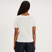 Pull col rond textur&eacute; manches courtes blanc femme