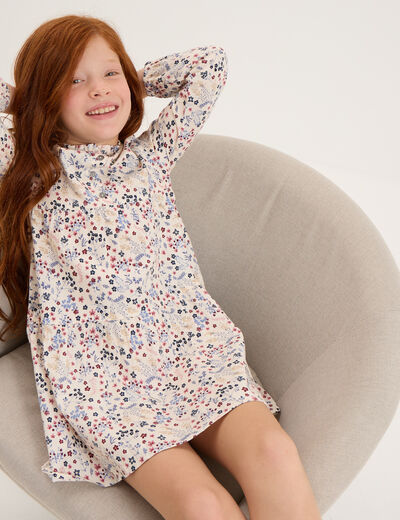 Robe manches longues évasée coton beige fille