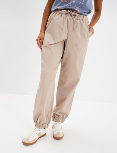 Pantalon droit battle taille élastiquée sable femme