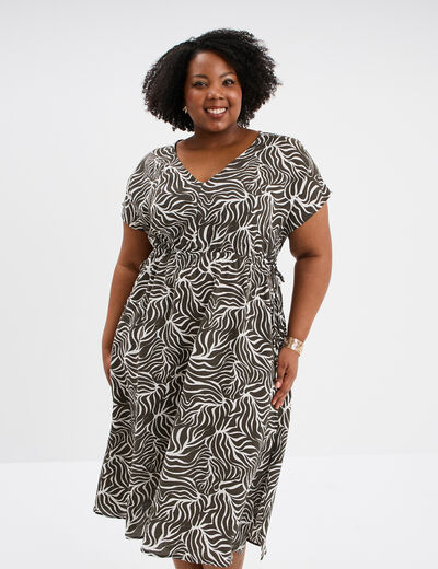 Robe midi taille à coulisse fluide vert kaki femme grande taille