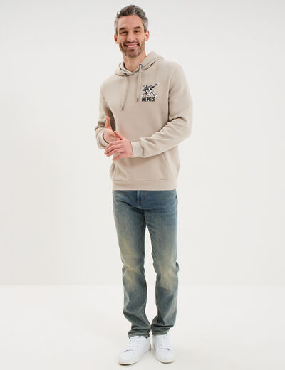 Sweat hoodie molleton 1 poche One Piece gris clair homme