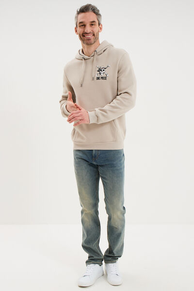Sweat hoodie molleton 1 poche One Piece gris clair homme