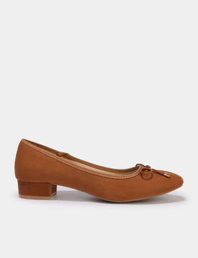 Ballerines su&eacute;dine &agrave; talons carr&eacute;s marron femme
