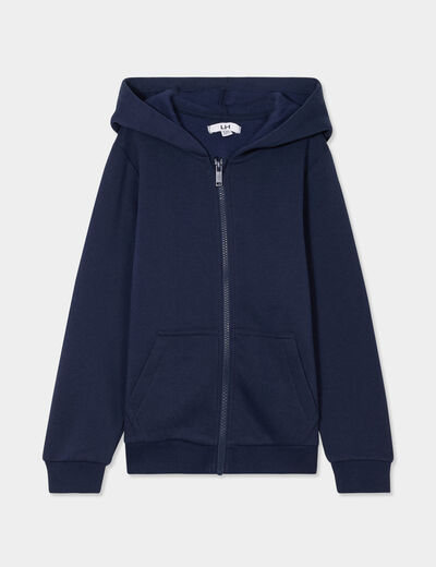 Sweat zippé à capuche et poches bleu marine garçon