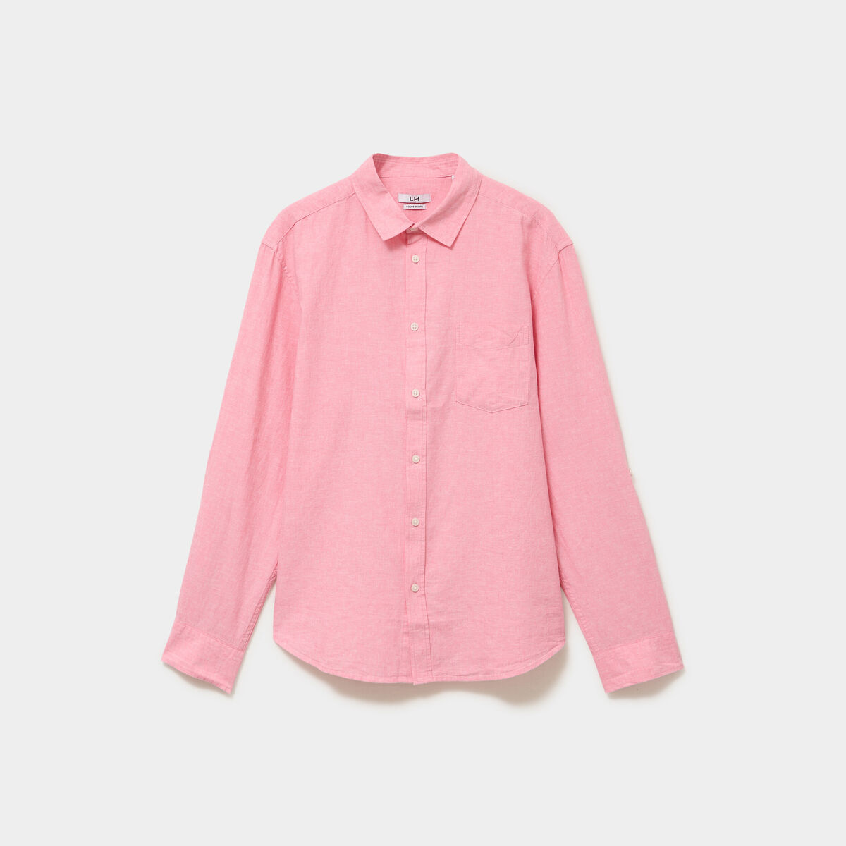 Chemise manches longues lin m&eacute;lang&eacute; rose fushia homme