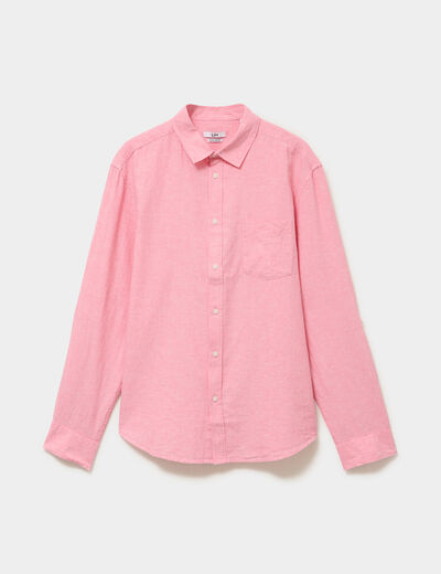 Chemise manches longues lin m&eacute;lang&eacute; rose fushia homme