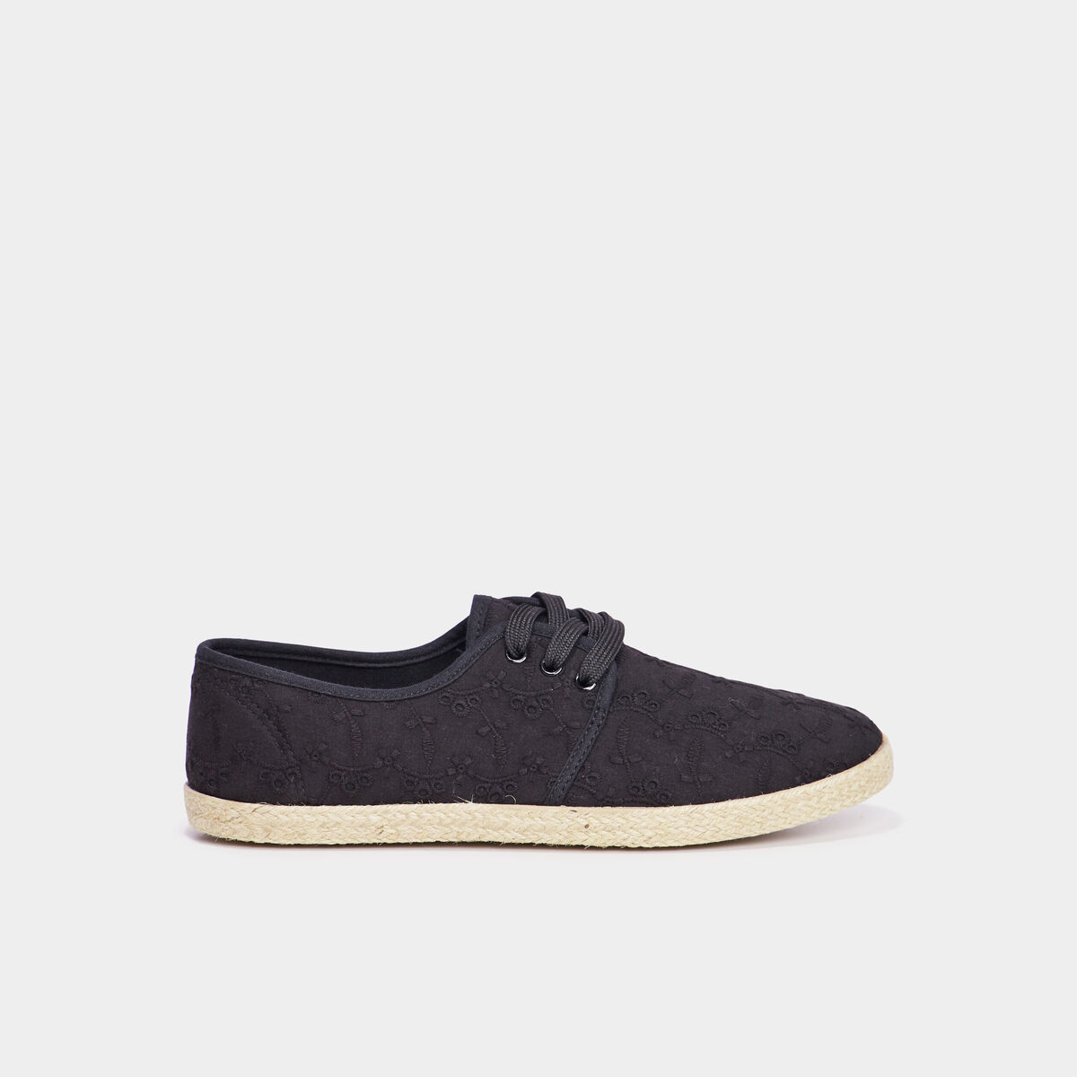 Derbies en toile &agrave; lacets noir femme