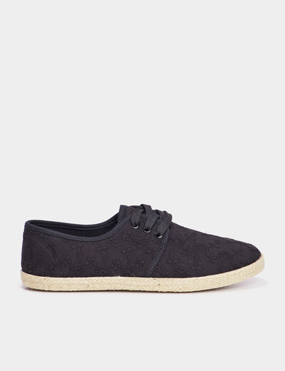 Derbies en toile à lacets noir femme