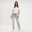 Jean droit taille basse coton denim triple stone femme