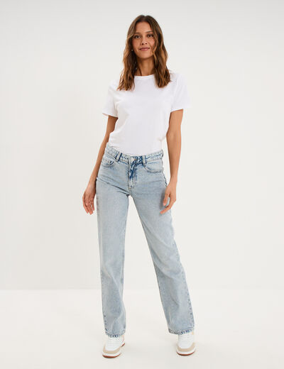 Jean droit taille basse coton denim triple stone femme