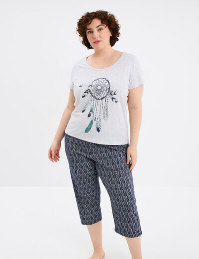 Ensemble pyjama corsaire 2 pièces coton gris clair femme grande taille