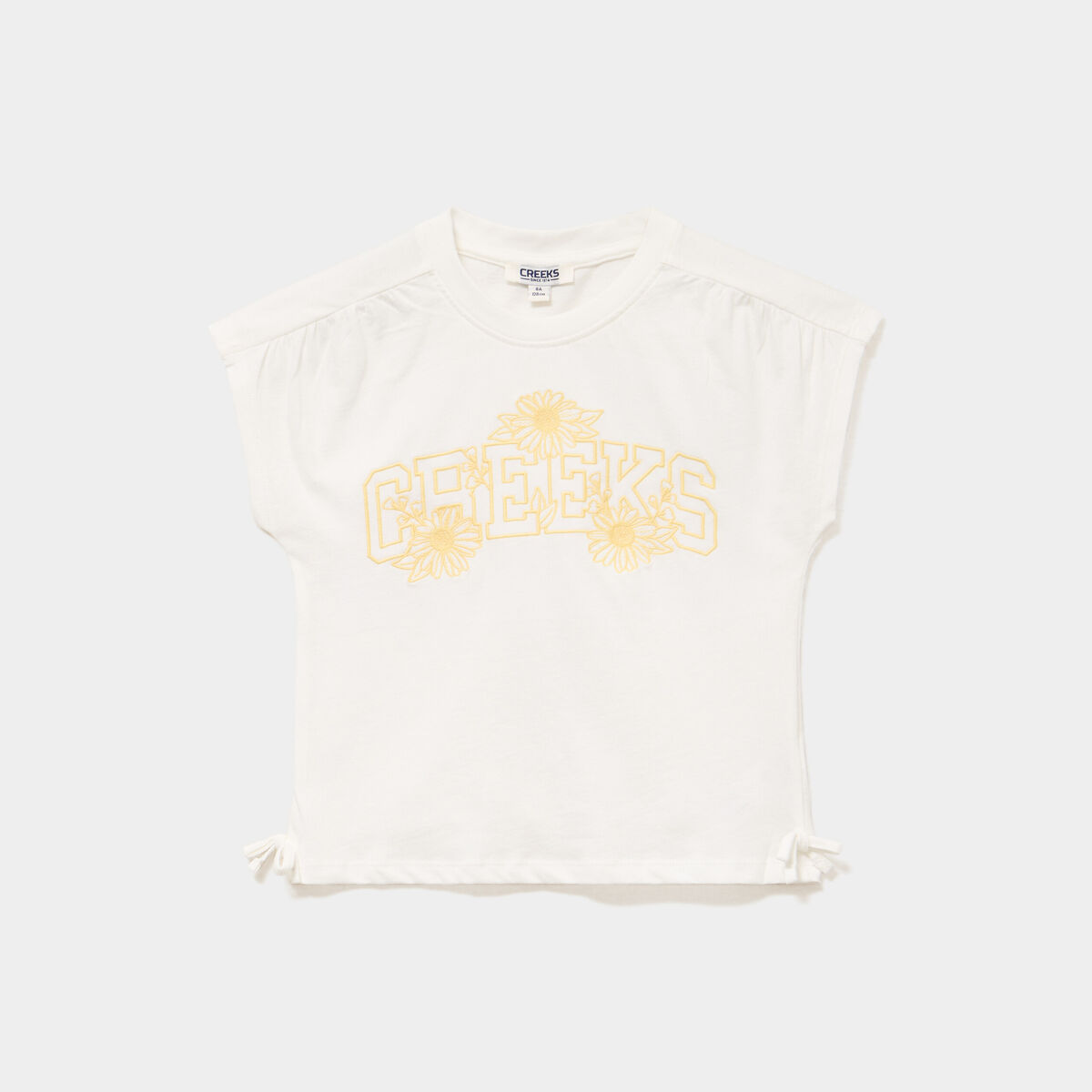 T-shirt brod&eacute; avec noeuds coton ivoire fille