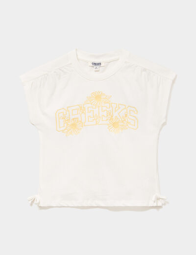 T-shirt brod&eacute; avec noeuds coton ivoire fille