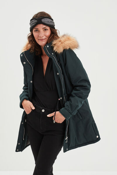 Parka avec capuche fourrure vert foncé femme