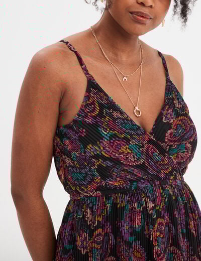 Robe midi plissée cache-coeur Mosquitos noir femme
