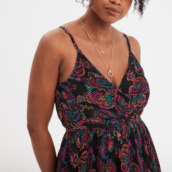 Robe midi plissée cache-coeur Mosquitos noir femme