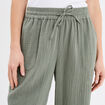 Pantalon fluide élastiqué gaze de coton vert kaki femme