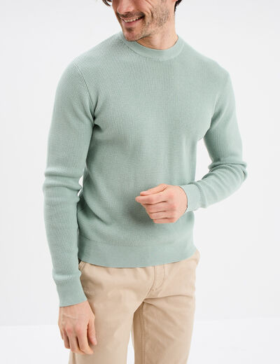 Pull en maille textur&eacute;e col rond vert pastel homme