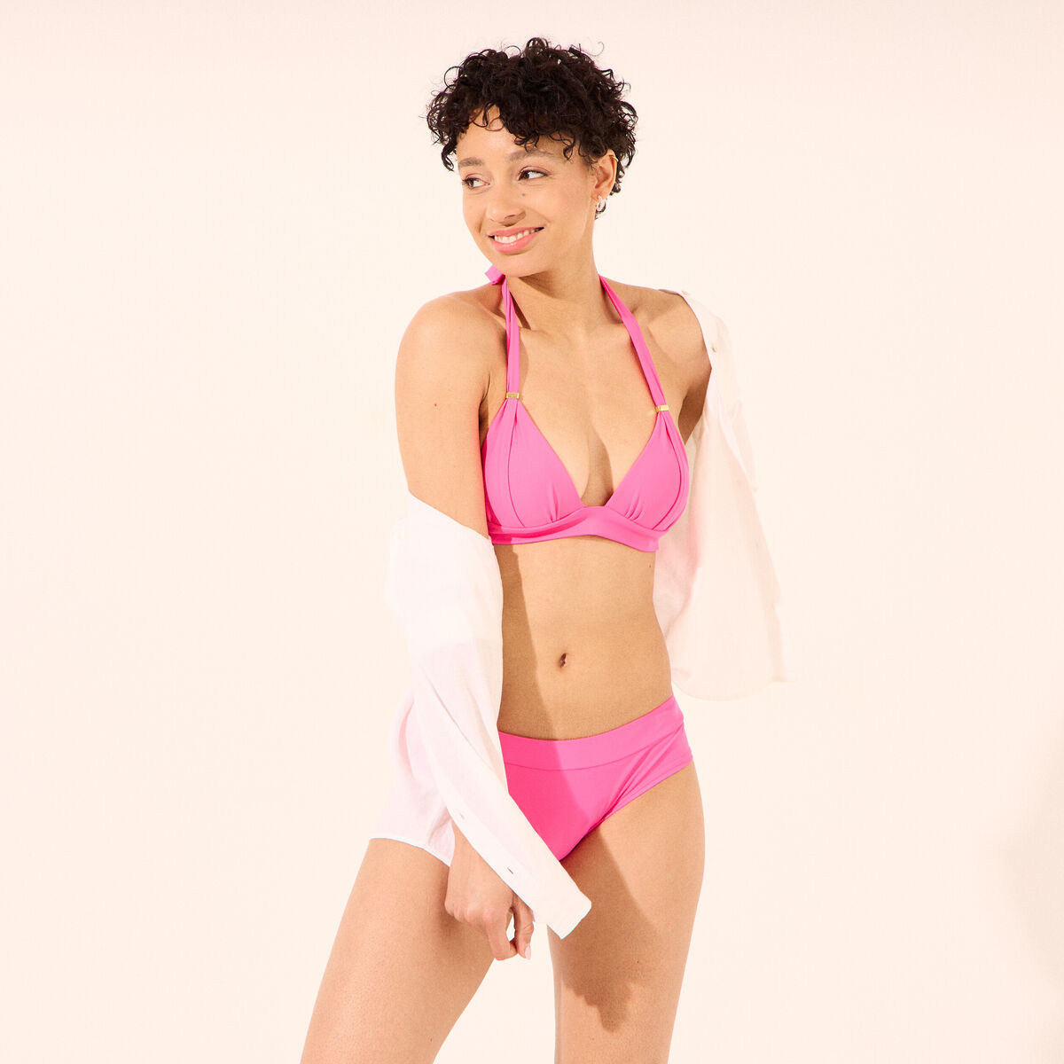 Haut de maillot de bain forme triangle rose fushia femme