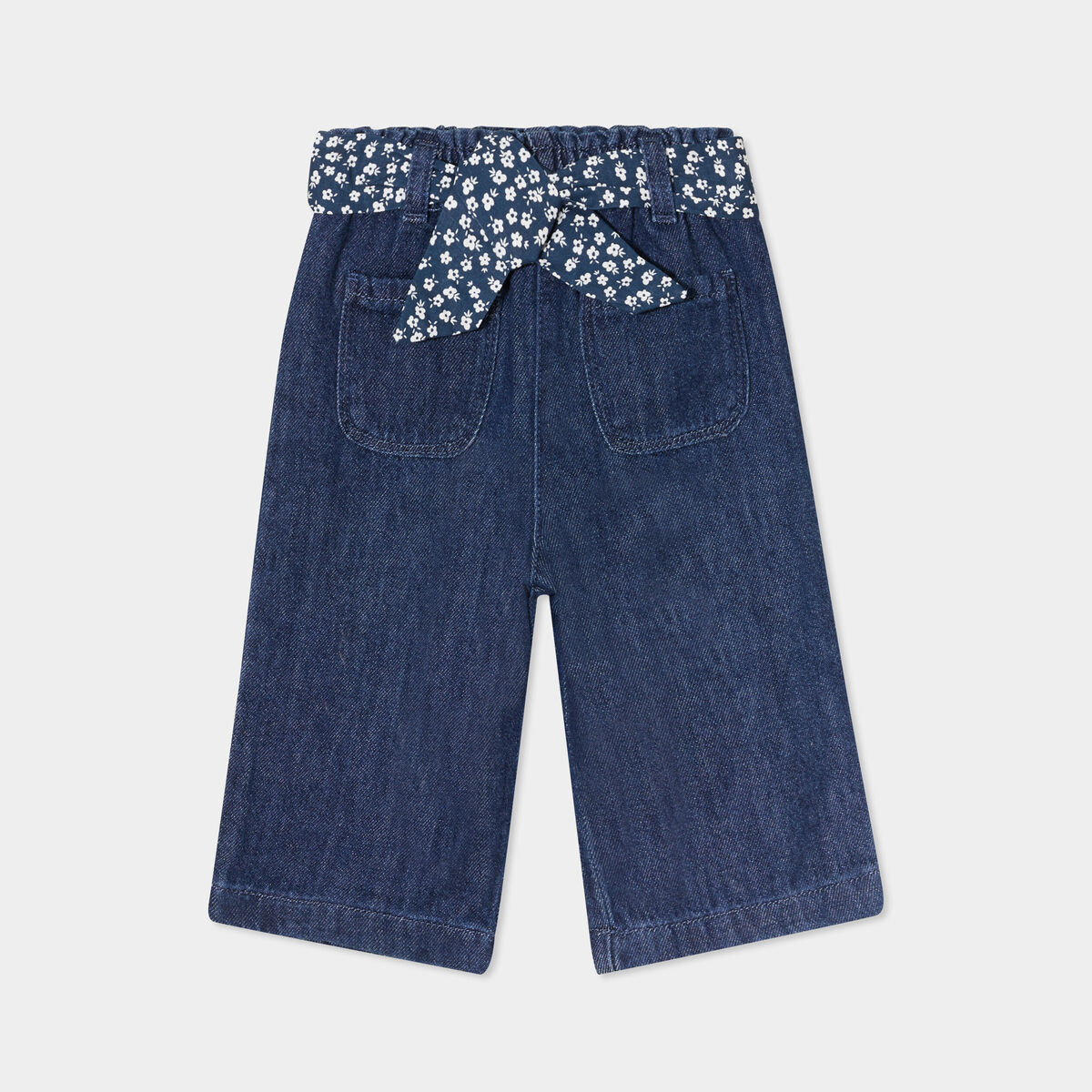 Jeans large ceinture foulard coton bleu bébé fille