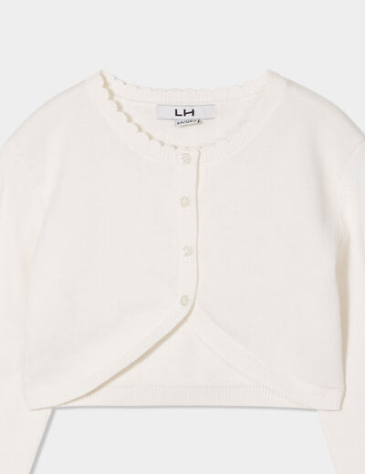 Gilet court col bord festonné coton ivoire fille