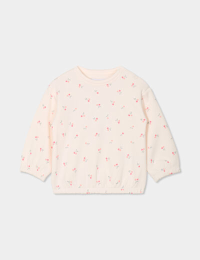 Sweat oversize manches longues col rond creme bébé fille