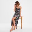 Robe midi à bretelles taille élastiquée noir femme