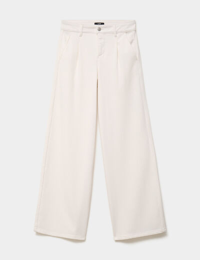 Jeans wide leg &agrave; pinces ecru femme