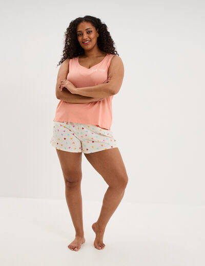Bas de pyjama short coton ecru femme grande taille