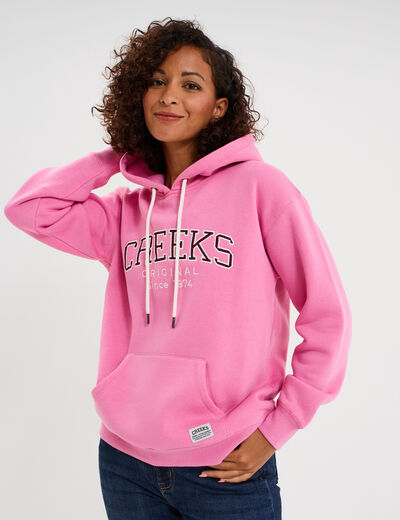 Sweat &agrave; capuche hoodie rose vif femme