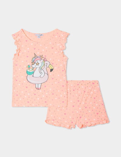 Ensemble pyjama short 2 pièces orange fluo fille