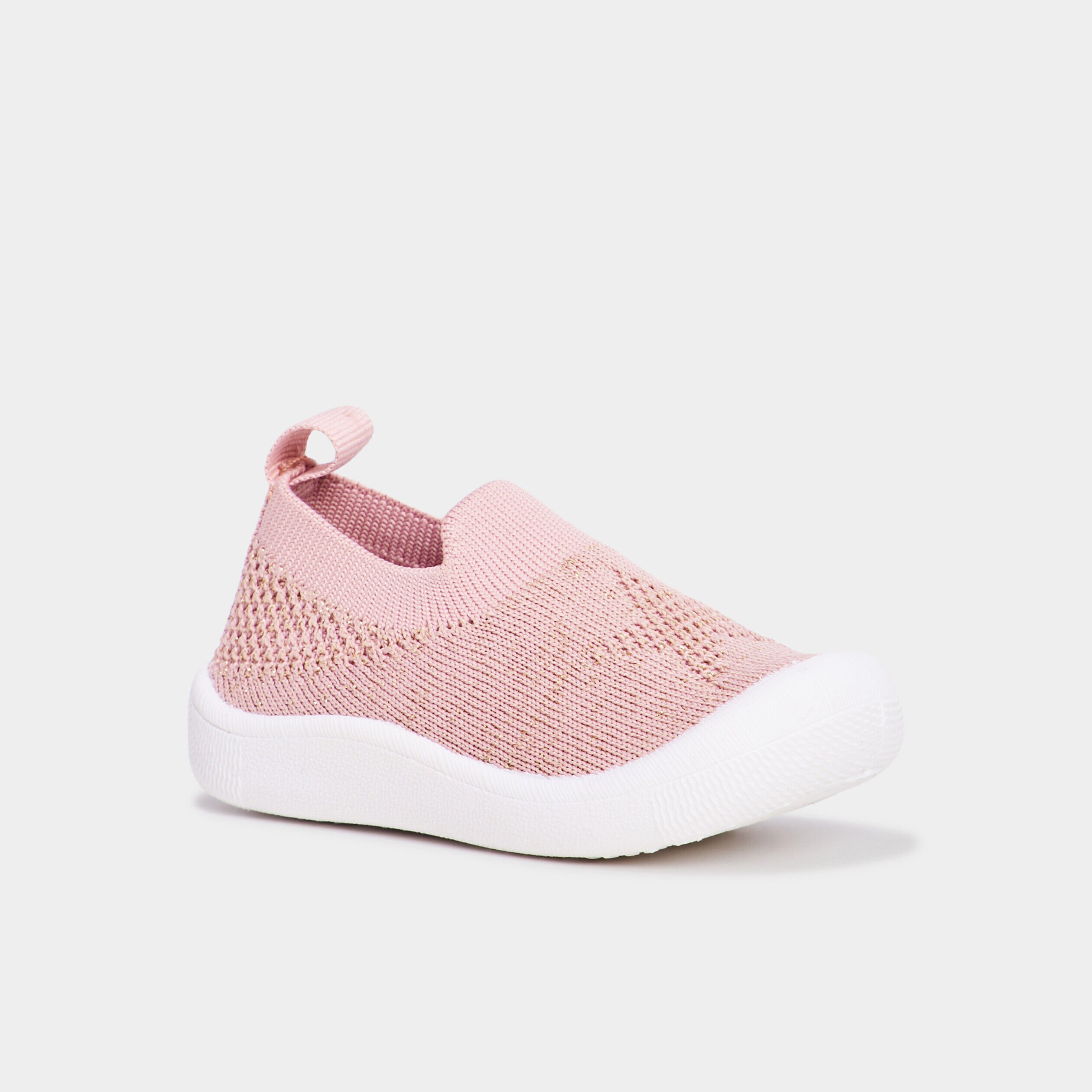 Chaussons tricot à semelle souple rose bébé fille LH