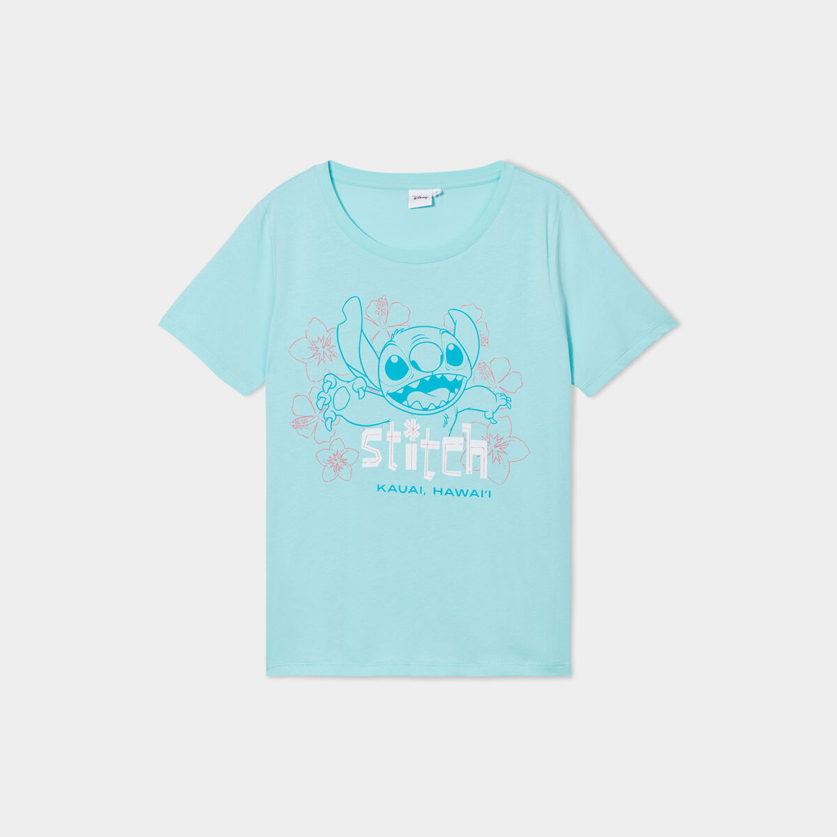 T-shirt col rond manches courtes Stitch vert turquoise femme
