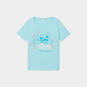 T-shirt col rond manches courtes Stitch vert turquoise femme