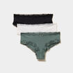 Lot 3 culottes hipster doubl&eacute;es coton vert femme