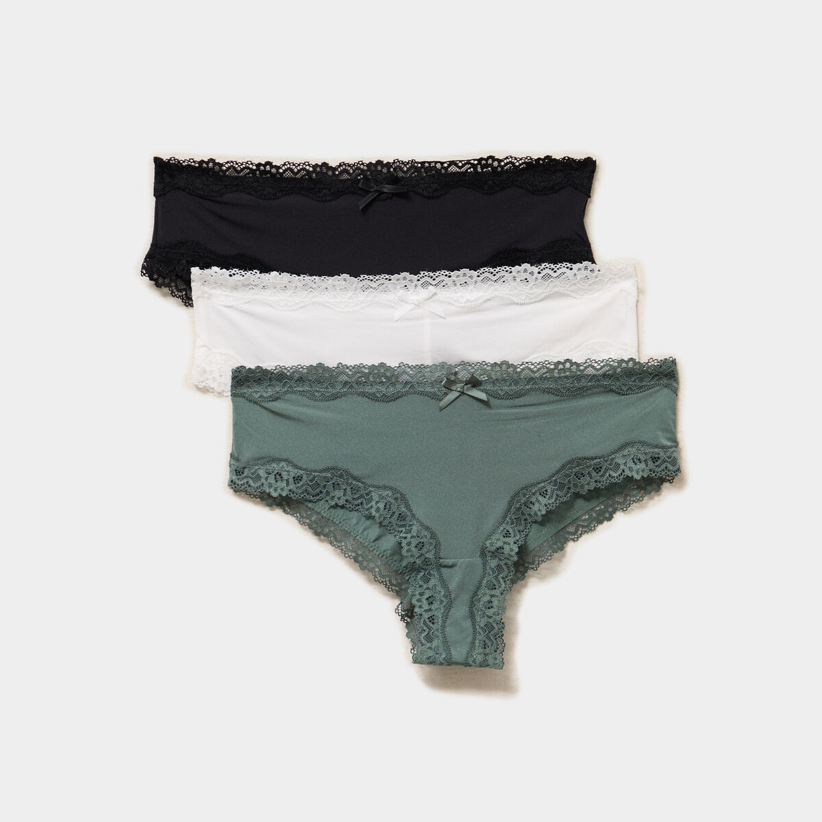 Lot 3 culottes hipster doubl&eacute;es coton vert femme